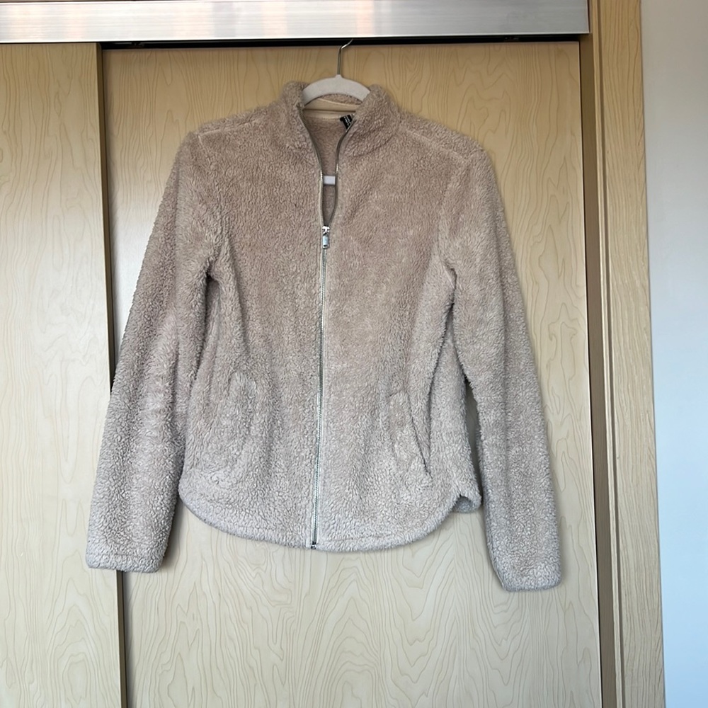 H&M teddy zip up tan fluffy jacket XS